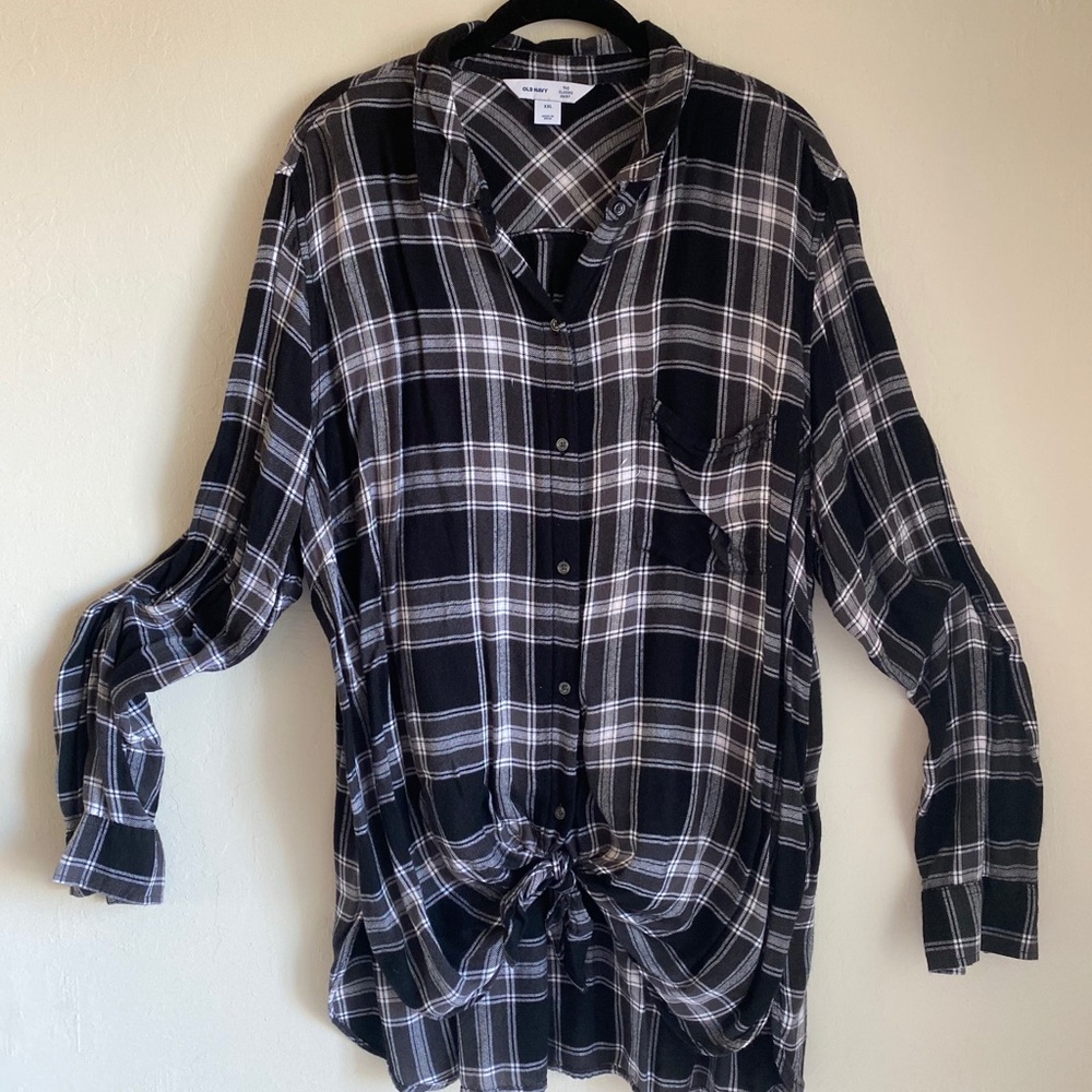 Tunic length plaid shirt